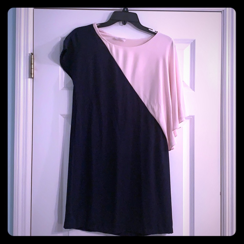 I•Ner Asymmetrical sleeve mini dress navy/peach